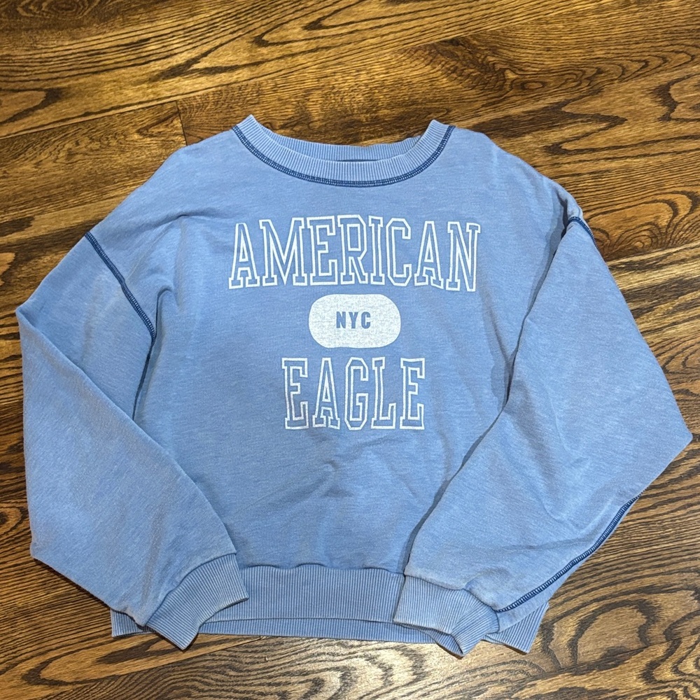 American Eagle Light Blue Graphic Sweatshirt